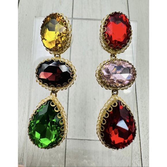 Deepa by Deepa Gurnani Jewel Color Rhinestones Gold Tone Post Dangle Earrings - Picture 7 of 8